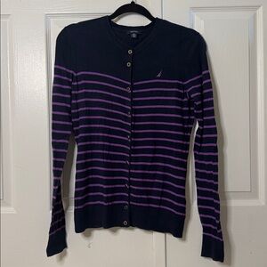 NWOT Nautica Navy and Purple Striped Sweater Cardigan